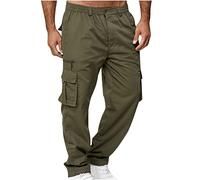 Men's Work Trousers Cargo Combat Pants Regular Fit Drawstring Workwear Casual Jogger Bottoms with Multi Pockets Outdoor Straight Type Fitness Pants (UK, Alpha, XL, Regular, Regular, Army Green)