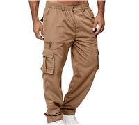Men's Work Trousers Cargo Combat Pants Regular Fit Drawstring Workwear Casual Jogger Bottoms with Multi Pockets Outdoor Straight Type Fitness Pants (UK, Alpha, 3XL, Regular, Regular, Khaki)