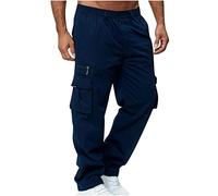 Men's Work Trousers Cargo Combat Pants Regular Fit Drawstring Workwear Casual Jogger Bottoms with Multi Pockets Outdoor Straight Type Fitness Pants (UK, Alpha, XL, Regular, Regular, Navy)