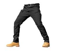 Mens Work Trousers Cargo Combat Trousers for Men Stretch Fit Elasticated Waist Regular Fit Cargo Hiking Pants with Multi Pockets Slim fit Work Trouser Outdoor Mens Hiking Trouser Workwear Black