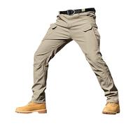 Mens Work Trousers Cargo Combat Trousers for Men Stretch Fit Elasticated Waist Regular Fit Cargo Hiking Pants with Multi Pockets Slim fit Work Trouser Outdoor Mens Hiking Trouser Workwear Khaki