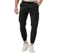 Mens Work Trousers - Cuffed Cargo Trousers Men Cotton Elasticated Waist Bottoms Cargo Joggers Casual Drawstring Outdoor Work Pants with Multiple Pockets Lightweight Combat Trouser, Joggers for Men