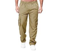 Mens Work Trousers for Men Elastic Waist Work Walking Straight Legs Trouser Men with Pockets Mens Combat Works Trouser Cargo Pants Gym Fitness Outdoor Breathable Casual Pants Linen Trousers Coffee