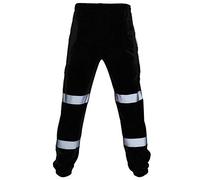 Mens Work Trousers | Men's Reflective Safety Joggers Pants | Men High Visibility Combat Workwear Bottoms Pants | Multi Pocket Training Sports Pants | Elastic Waist Outdoor Training Sweatpants Black