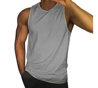 Men's Workout Bodybuilding Tank Tops Sleeveless Round Neck Gym Muscle T-Shirt Athletic Training Undershirts Vest Top Summer Fitness Vest Quick-Drying Sports T Shirts Grey
