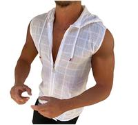 Mens Workout Hooded Tank Tops Relaxed-Fit Gym Hoodies Muscle Shirts Zip Up Sleeveless Vest Tops Athletic Shirt Summer Beach Basic Fitness Bodybuilding Tees Streetwear