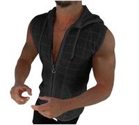 Mens Workout Hooded Tank Tops Relaxed-Fit Gym Hoodies Muscle Shirts Zip Up Sleeveless Vest Tops Athletic Shirt Summer Beach Basic Fitness Bodybuilding Tees Streetwear