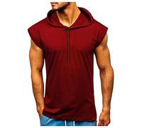 Men's Workout Hooded Tank Tops Sports Training Gym Sleeveless Hoodies Solid Bodybuilding Cut Off Muscle Shirts Wine