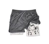 Men's Workout Shorts - Cute Ghost Sexy Boobs Graphic Print Gym Performance Shorts Quick-Dry Dual-Layer Running Shorts with Built-in Compression Liner Anti-Chafing (C,L)
