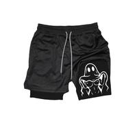 Men's Workout Shorts - Cute Ghost Sexy Boobs Graphic Print Gym Performance Shorts Quick-Dry Dual-Layer Running Shorts with Built-in Compression Liner Anti-Chafing (E,L)