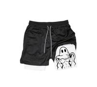 Men's Workout Shorts - Cute Ghost Sexy Boobs Graphic Print Gym Performance Shorts Quick-Dry Dual-Layer Running Shorts with Built-in Compression Liner Anti-Chafing (A,XL)