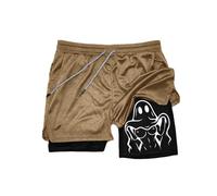 Men's Workout Shorts - Cute Ghost Sexy Boobs Graphic Print Gym Performance Shorts Quick-Dry Dual-Layer Running Shorts with Built-in Compression Liner Anti-Chafing (G,L)