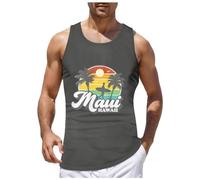 Mens Workout T Shirt - Mens Summer Beach Hawaii Digital 3D Printed Top Vest Sleeveless Top (Dark Gray Xxxl)