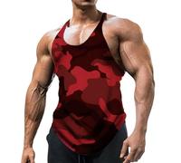 Men's Workout Tank Top Running Bodybuilding Training Sleeveless Shirt Men's Scoop Neck Sleeveless Shirt Camouflage Vest Outdoor Sports Shirt Fitness Top Men's Clothing Sleeveless T-Shirt, red, XXL