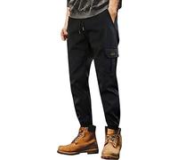 Men's Workwear Cargo Pants，Casual Loose Fit Harem Trousers Drawstring Pockets，Cuffed Design for Spring & Autumn，Available in Big Sizes，Durable & Comfortable for Work and Everyday Wear Black