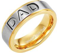 Mens Worlds Best DAD Ring Titanium 7mm Two Tone Gift For Dad Birthday Comfort Fit Size T