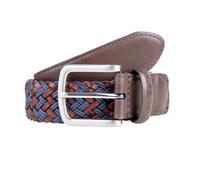 Men's Woven Leather and Cotton Belt with Satin Nickel Buckle - BLUE / L