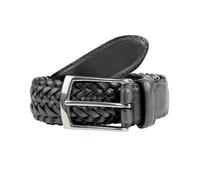 Men's Woven Leather Belt with Satin Nickel Buckle - BLACK / M