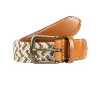 Men's Woven Stretch Belt with Antique Brushed Gold Buckle - CAMEL/IVORY / L
