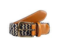 Men's Woven Stretch Belt with Antique Brushed Gold Buckle - INK/BEIGE / S