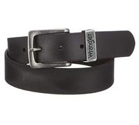 Mens Wrangler Embossed Logo Metal Tab Leather Jean Belt W0080US01 - Black