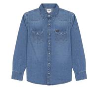 MENS WRANGLER TRADITIONAL CLASSIC WESTERN STYLE DENIM SHIRT - MID STONE WASH