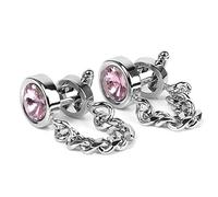 Men's Wrap Around Chain Cufflinks, Pink Crystal Rhinestone, Round, Silver and Pink, 2.2x1.8cm, 1 Pair, Wedding Party