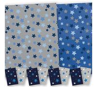 Mens Wrapping Paper for and Occasion. Blue & Silver Star Twin Pack. 8 XL Sheets (50 x 70cm), 4 of Each. Gift Wrap with Tags. Cutting Grid on Reverse. for Birthdays, Fathers Day, Christrmas and More.