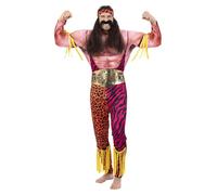 Smiffys Deluxe Male Wrestler Costume All in One with Muscle Chest & Headband, 1990's Fancy Dress, 1990s Dress Up Costumes