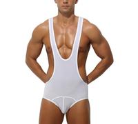 Men's Wrestling Singlets, Ice Silk Slim Fit Athletic Supporters Bodysuit, Breathable Active Base Layers Jumpsuit for Activewear, Back Open One Piece Leotard Fitness Shapewear Thongs Undershirt