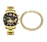 Men's Wrist Watch - Professional Calendar Watch | Stainless Steel Watch with Date Display Classic Design for Office Daily Meeting Gift for Father Husband Boyfriend Son, dorado, Consulte la descripción