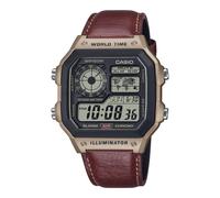 Mens Wristwatch CASIO AE-1200WHL-5AVEF Digital Leather Brown Chrono Alarm 100mt