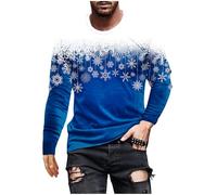 Men's Xmas Jumper UK Clearance Christmas Snowflake Plaid Patchwork Sweatshirt Long Sleeve Tunic Tops Round Neck Shirt Casual Loose Pullover Comfy Breathable Blouse Cotton Workout Sweater