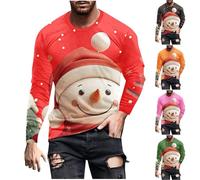 Men's Xmas Novelty T-Shirt, Ugly Christmas Pullover Snowman Printed Sweatshirt Round Neck Sweater Funny 3D Jumper Long Sleeve Sweatshirt Soft Shirt Comfortable Blouse Christmas Jumper Green
