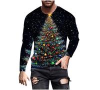 Men's Xmas Tree Jumper Ugly Christmas Sweatshirt 3D Printed Funny Pullover Reindeer Santa Claus Jumpers Crewneck Sweatshirts Long Sleeve Pullover Causal Slim Fit Sweater Gifts for Men