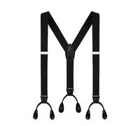 Moulen Men's Y-Back 1.4 Inches Wide Button End Elastic Adjustable Suspenders - Black - Large