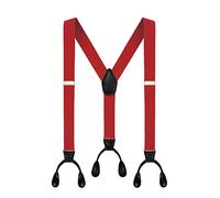 Men's Y-Back 1.4 Inches Wide Button End Elastic Adjustable Suspenders - Red - Large