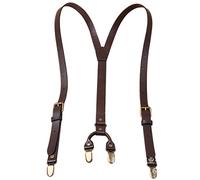 Men's Y Back Leather And Metal Trouser Braces With 4 Clips Multicolor(Deep Brown)