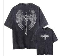 Men's Y2K Acid Wash Gothic Graphic T-Shirts Skull Print Vintage Oversized Washed Tees Grunge Clothes, Black, XXL