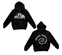 Men's Y2K Jacket 4TUNE Zip Up Hoodie Loose Hooded Jacket Hoodie Sweatshirt Sweat Jacket Pullover with Letter Print Made of Pure Cotton Harajuku Oversized (Color : Black-01, Size : S)