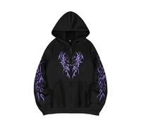 Men's Y2K Style Gothic Wings Printed Hoodie with Tribal Pattern on Chest and Sleeves Hooded Sweatshirts with Pockets Casual Streetwear Jacket for a Look, #01-Black2, M