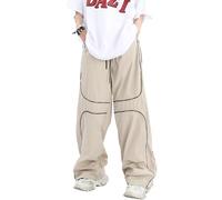 Mens Y2k Track Pants Baggy Sweatpants Wide Leg Cargo Joggers Harajuku Parachute Pants for Men, Ex#beige, XL