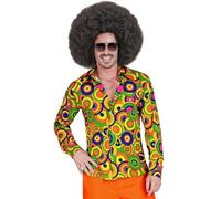 Mens Yellow 1970s Groovy Circle Shirt Disco Retro Fancy Dress