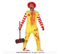 Mens Yellow Burger Clown Halloween Ronald Zombie Clown Fancy Dress Costume