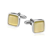 Mens Yellow Cufflink Shirt, Uncle of The Groom Cufflinks Stainless Steel Yellow Wedding Cufflinks Square Opal for Men Dress Shirt Free Engraved