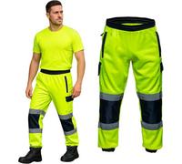Men's Yellow/navy Hi Vis Trousers Xxl, Reflective Bands, Thigh Storage Pockets, Two Tone Combat Workwear Utility Pants
