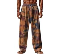 Mens Yoga Beach Pants, Wide Leg Printed Summer Pants, Hippie Sweatpants | Mens Elastic Drawstring Waist Trousers, Hawaii Holiday Casual Trouser, Patterned Yoga Pants, Straight Leg Pants With Pockets