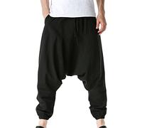 Mens Yoga Pants Japanese Trousers Men Harem Pants Mens Wide Leg Trousers Mens Harem Pants Baggy Trousers Mens Mens Beach Pants Parachute Pants Mens Yoga Beach Pants with Pocket Black