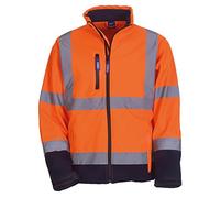 Men's YOKO Hi-vis Softshell Jacket (HVK09) 8000mm Breathable & 3000 mvp Waterproof 100% Polyester (Large, Orange/ Navy)