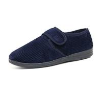 Mens Zak Diabetic Orthopaedic Wide Easy Opening & Close House Hard Sole Slippers Navy-Zak 10